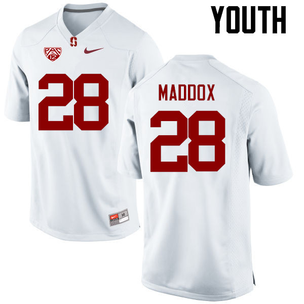 Youth Stanford Cardinal #28 Dorian Maddox College Football Jerseys Sale-White - Click Image to Close